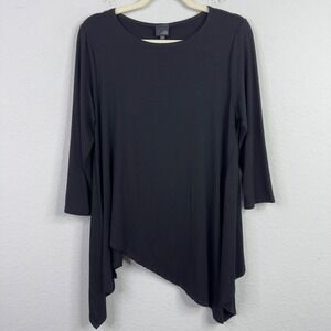 Lisa Bayne Shirt M‎ Black Asymmetric Hem Minimalist Artsy Draped Lagenlook Tunic
